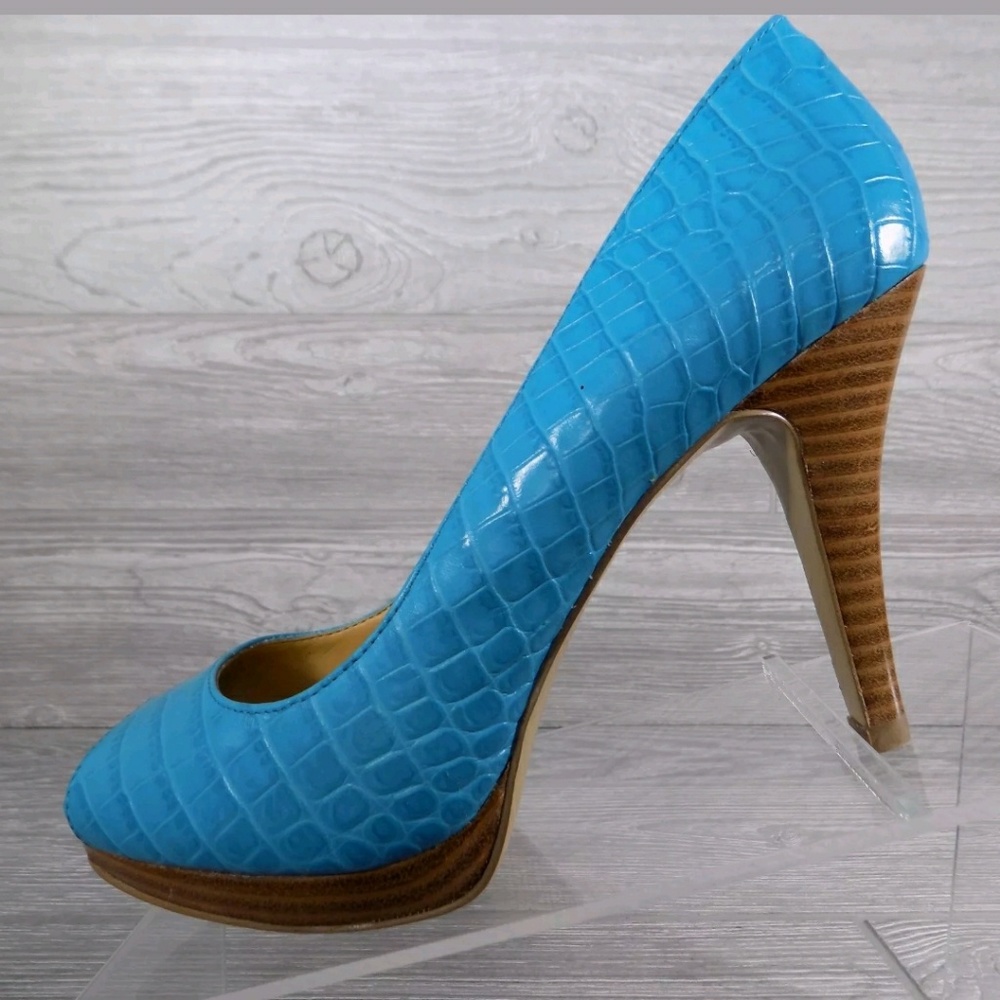 Nine West Croc Pattern Leather Heels 6.5M - Picture 2 of 8